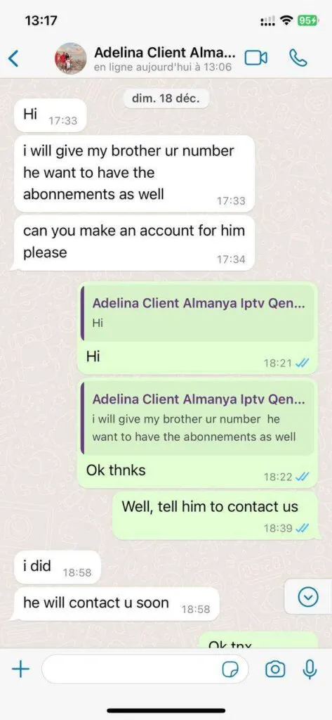 WhatsApp kundchatt skärmdump 5 förlängning av IPTV abonnemang